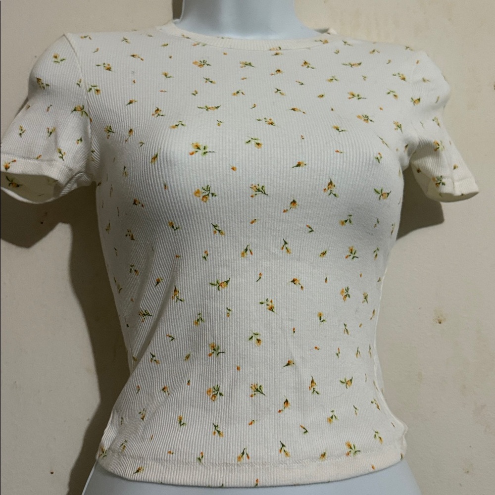 SKIMS White and Orange Floral  Ribbed Top - size XS